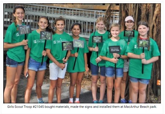 Girl Scout troop donates signs to MacArthur Beach State Park